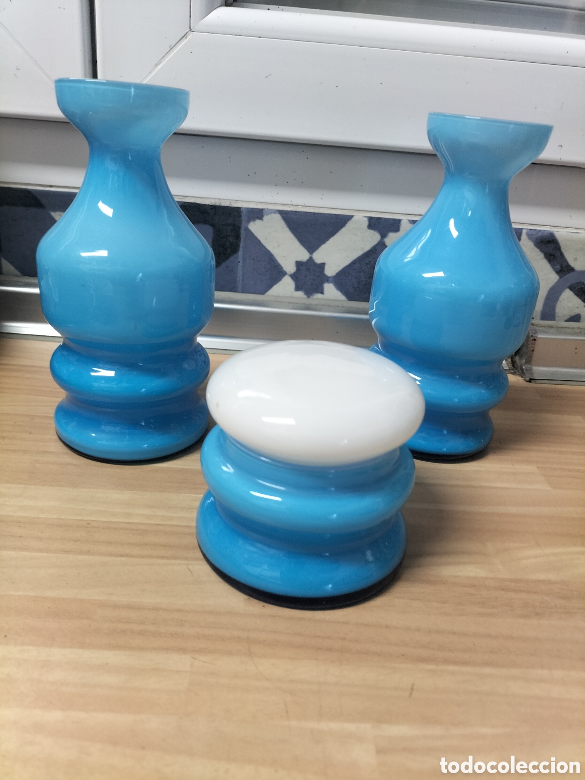 Antig&uuml;edades: Juego 3 piezas de opalina antigua - Foto 2