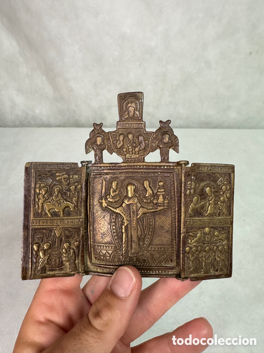Antig&uuml;edades: Antiguo tr&iacute;ptico en bronce labrado - Foto 2