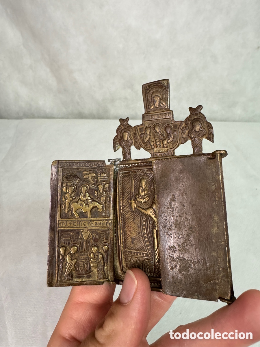 Antig&uuml;edades: Antiguo tr&iacute;ptico en bronce labrado - Foto 3