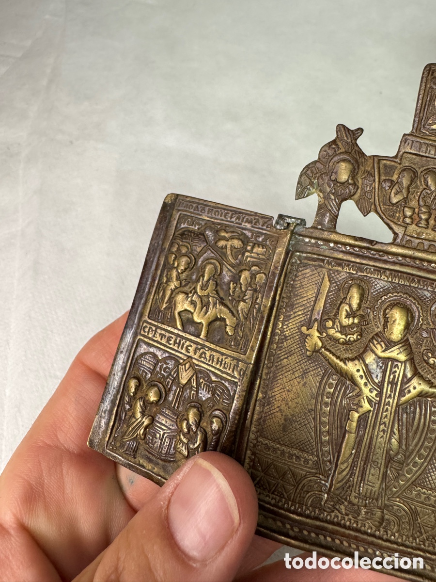 Antig&uuml;edades: Antiguo tr&iacute;ptico en bronce labrado - Foto 7