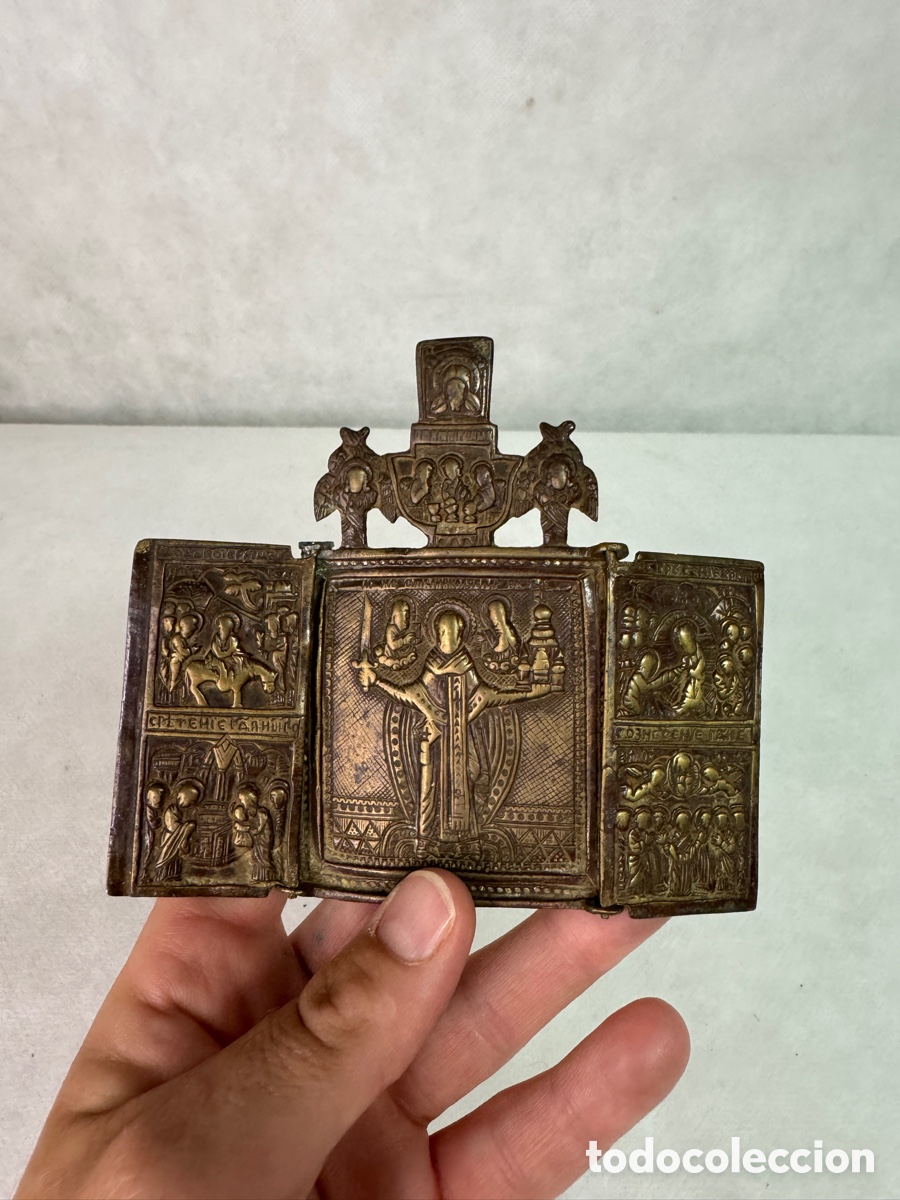 Antig&uuml;edades: Antiguo tr&iacute;ptico en bronce labrado - Foto 1