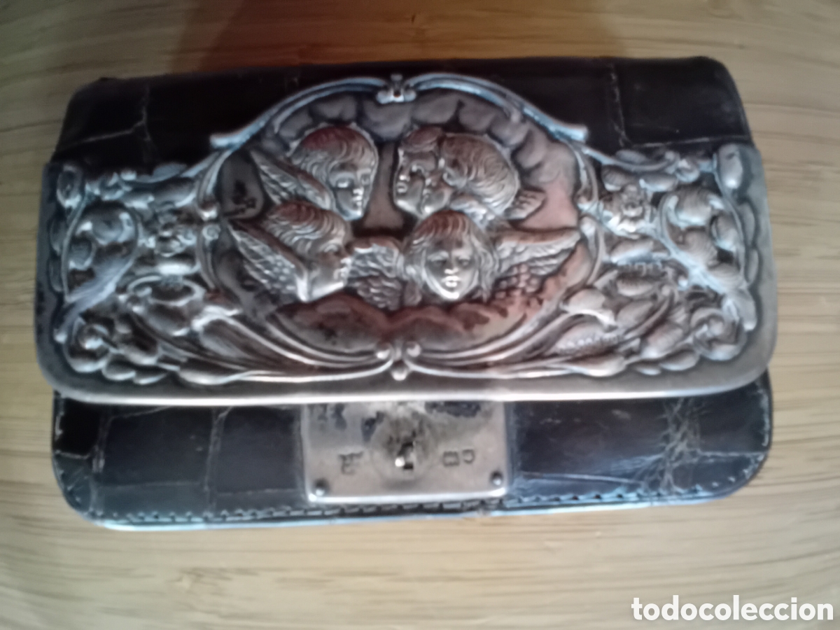 Antig&uuml;edades: Monedero en piel de serpiente con cierres y frontispicio en plata - Foto 2
