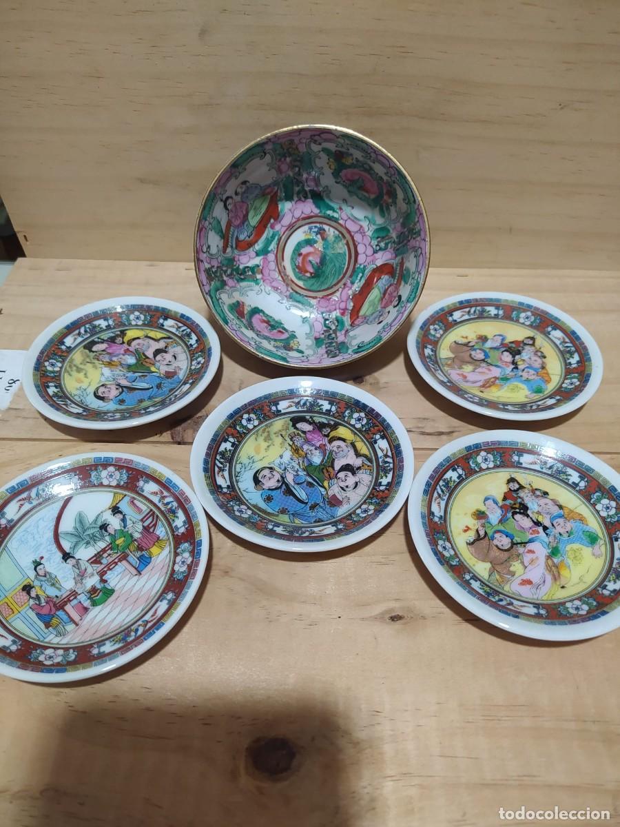 Antig&uuml;edades: LOTE CERAMICA CANTONESA CUENCO MAS PLATOS PINTADOS A MANO