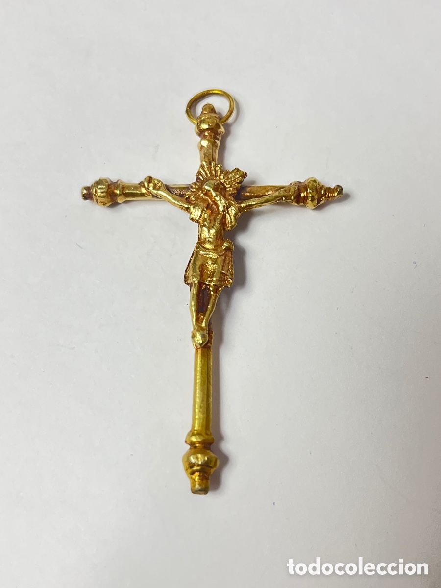 Antig&uuml;edades: Crucifijo de plata chapada de oro /C424 - Foto 1