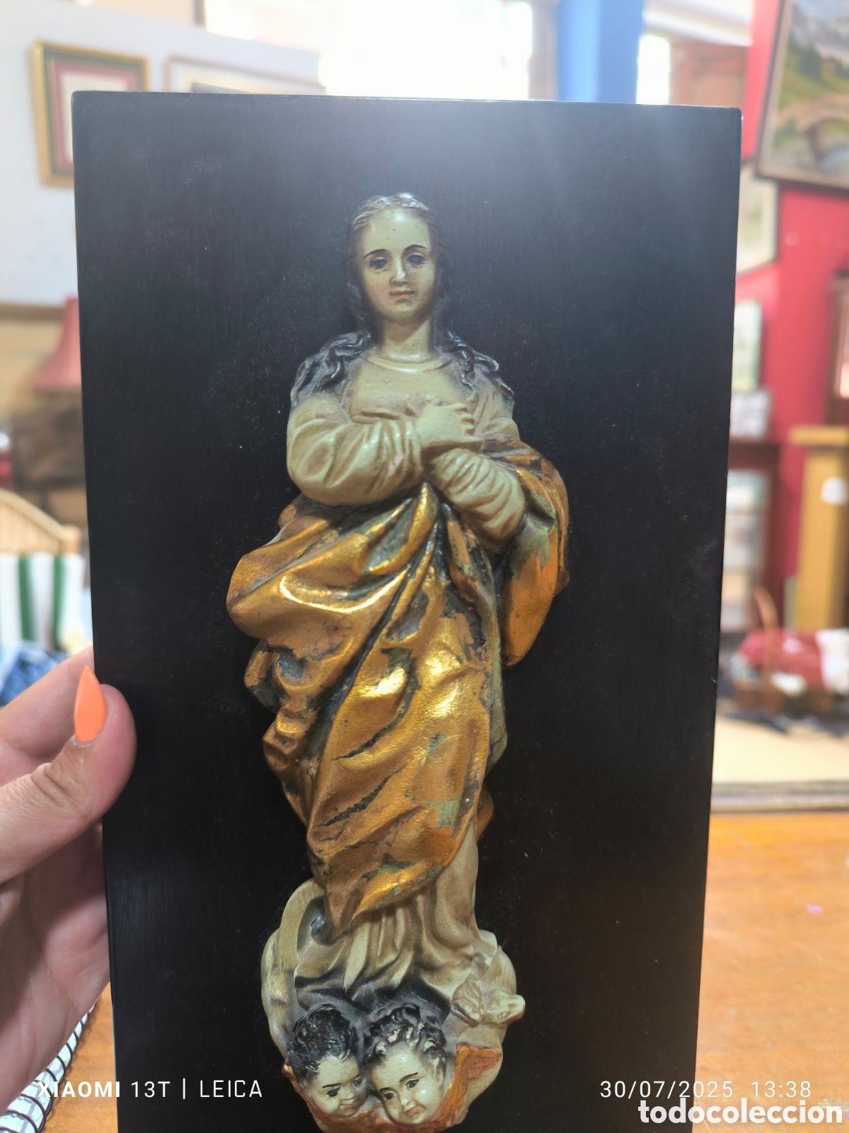 Antig&uuml;edades: Figura religiosa . Estuco sobre madera - Foto 2