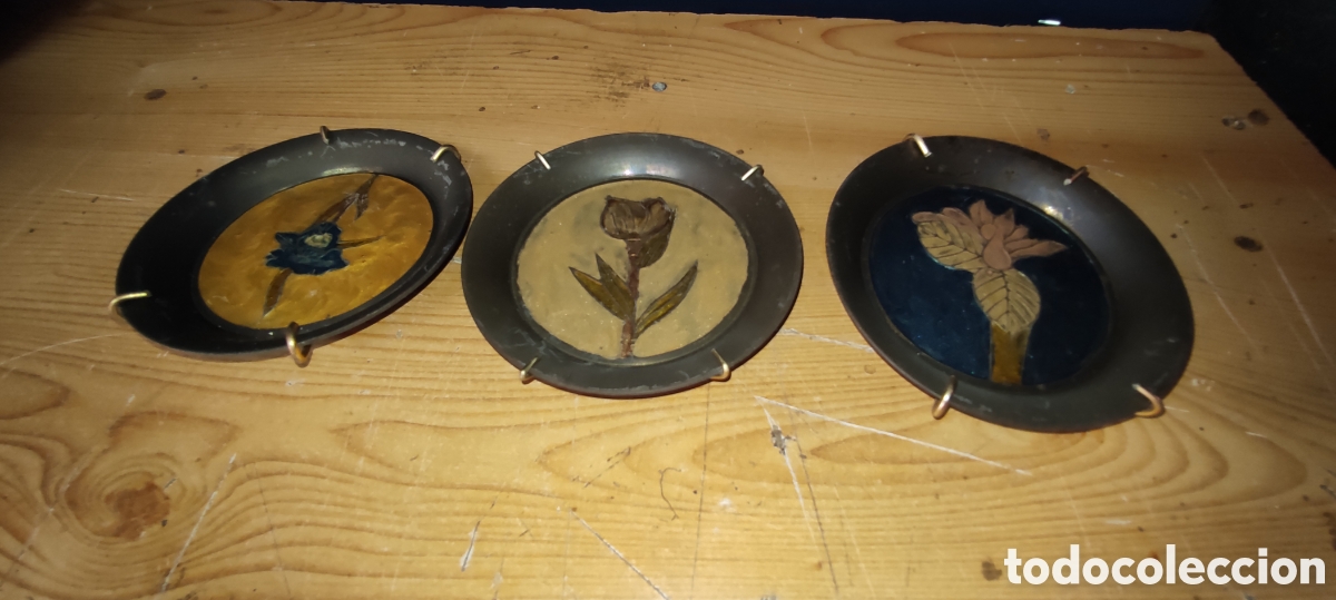 Antig&uuml;edades: Platitos de bronce esmaltados - Foto 2