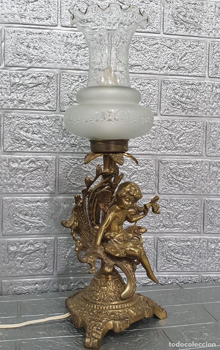 Antig&uuml;edades: Lampara, aplique de bronce querub&iacute;n - Foto 3