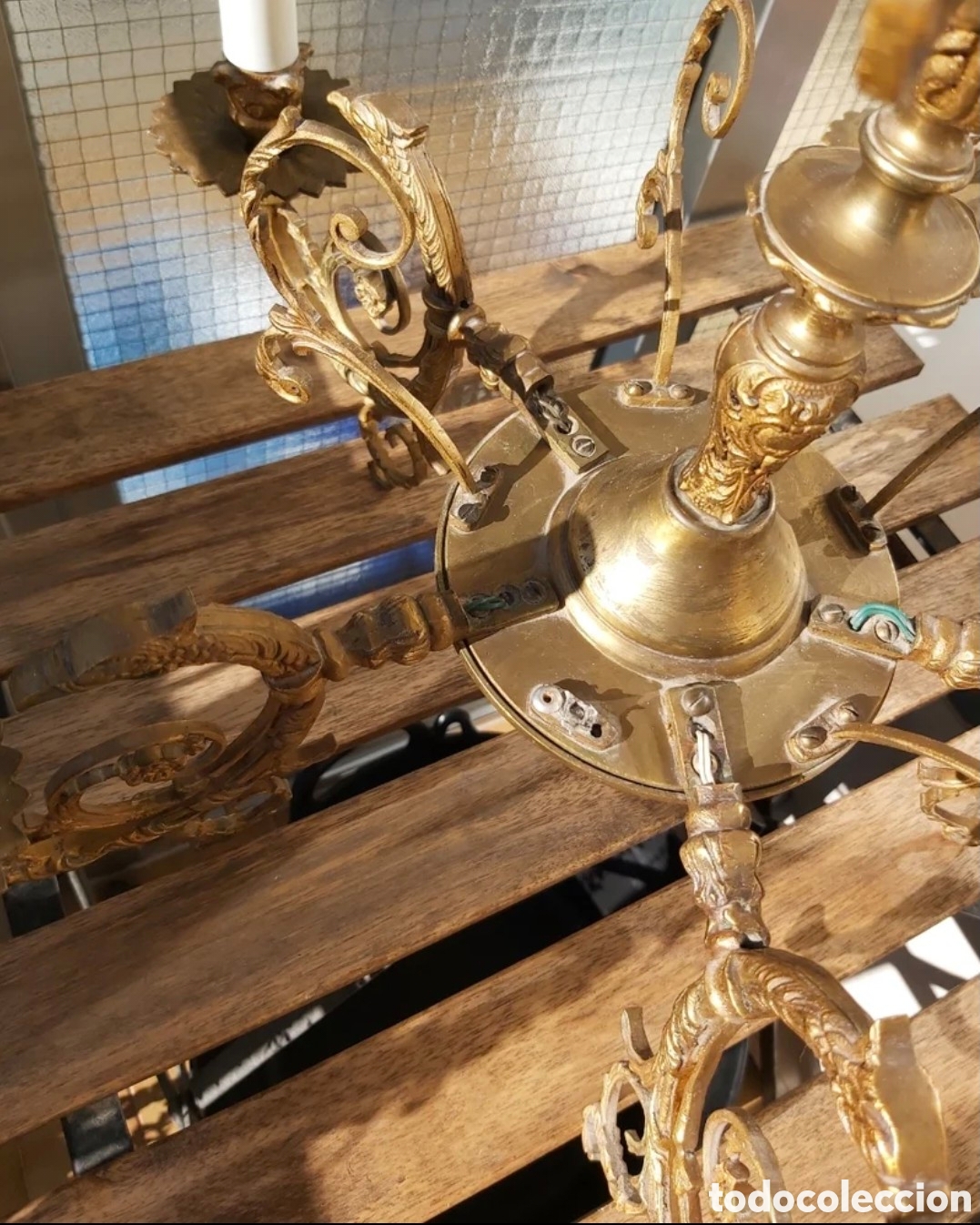Antig&uuml;edades: Aparato de luz de bronce puro - Foto 4