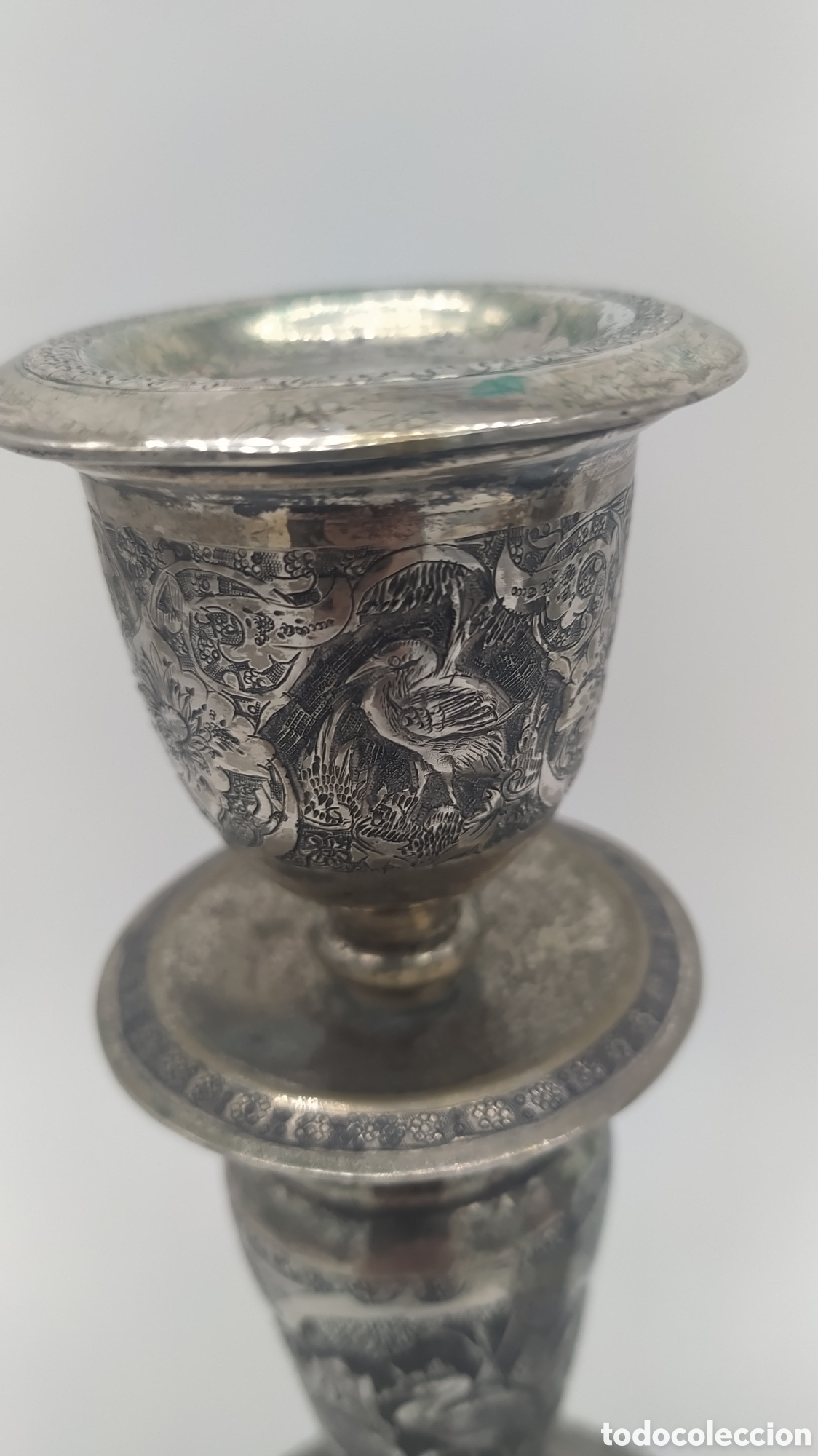 Antig&uuml;edades: Candeleros persas plata y repujado niello. - Foto 7