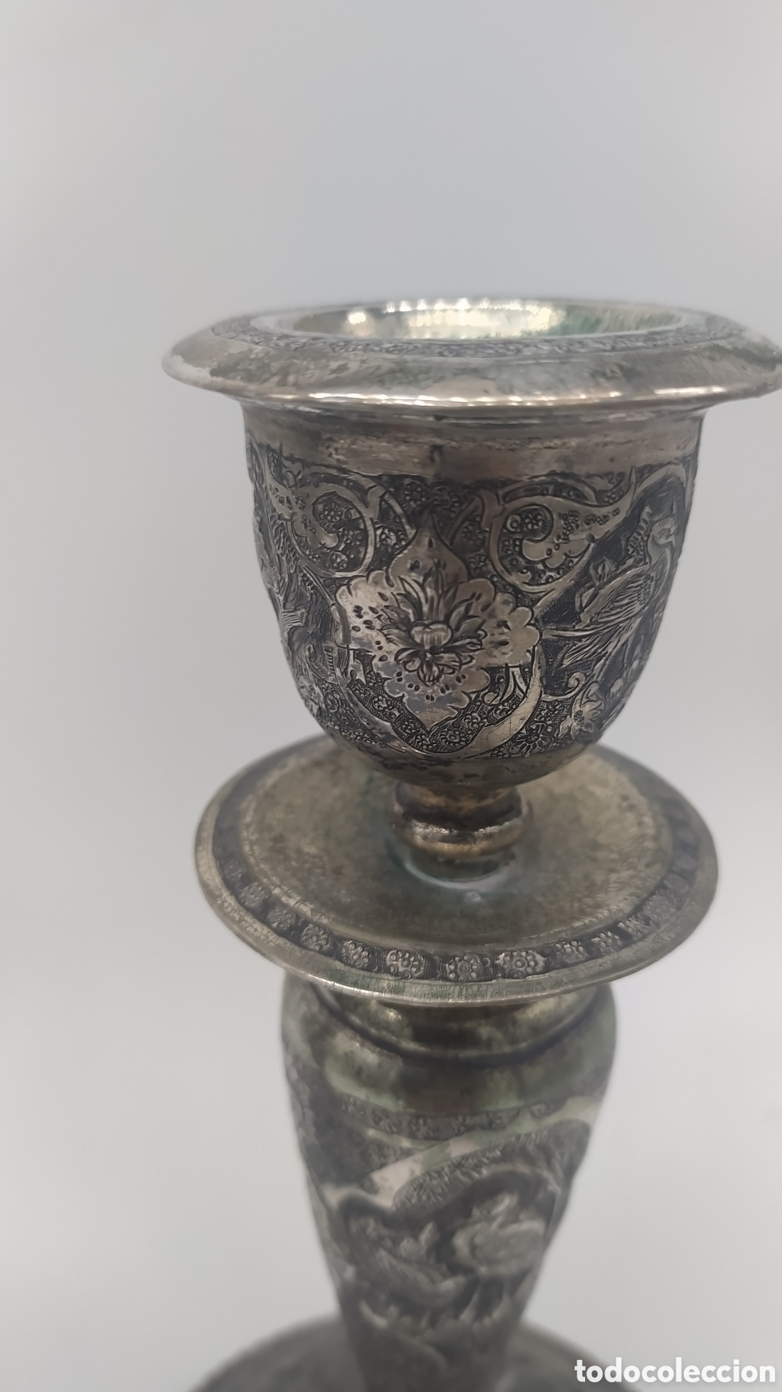 Antig&uuml;edades: Candeleros persas plata y repujado niello. - Foto 8