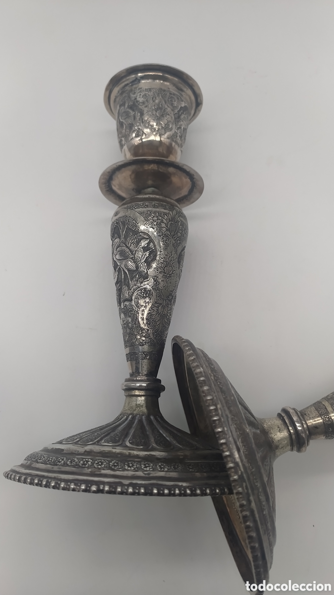 Antig&uuml;edades: Candeleros persas plata y repujado niello. - Foto 15