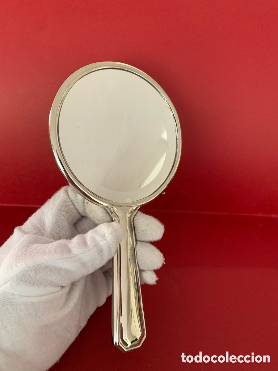 Antig&uuml;edades: ESPEJO DE MANO CON METAL PLATEADO - Foto 2