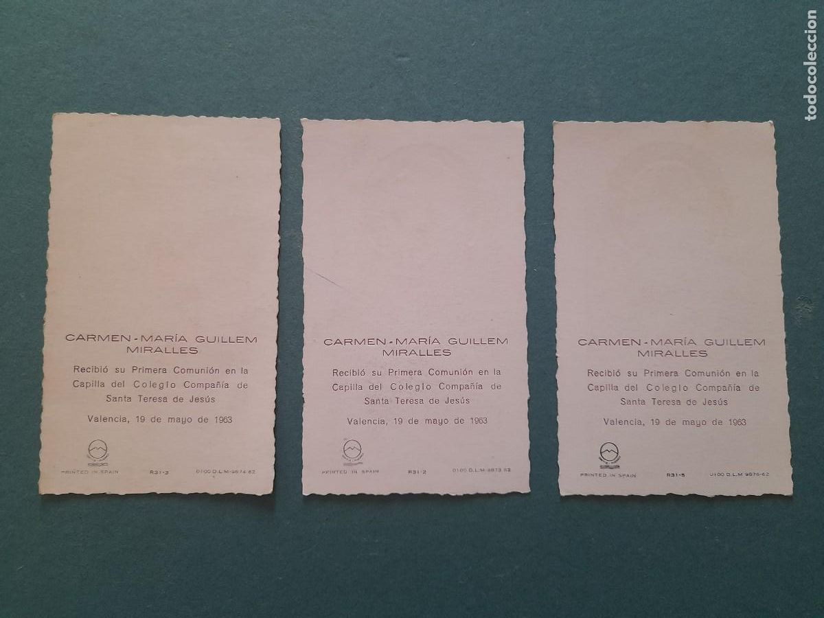 Antig&uuml;edades: Lote 3 estampas primera comuni&oacute;n, valencia 1963 - Foto 2