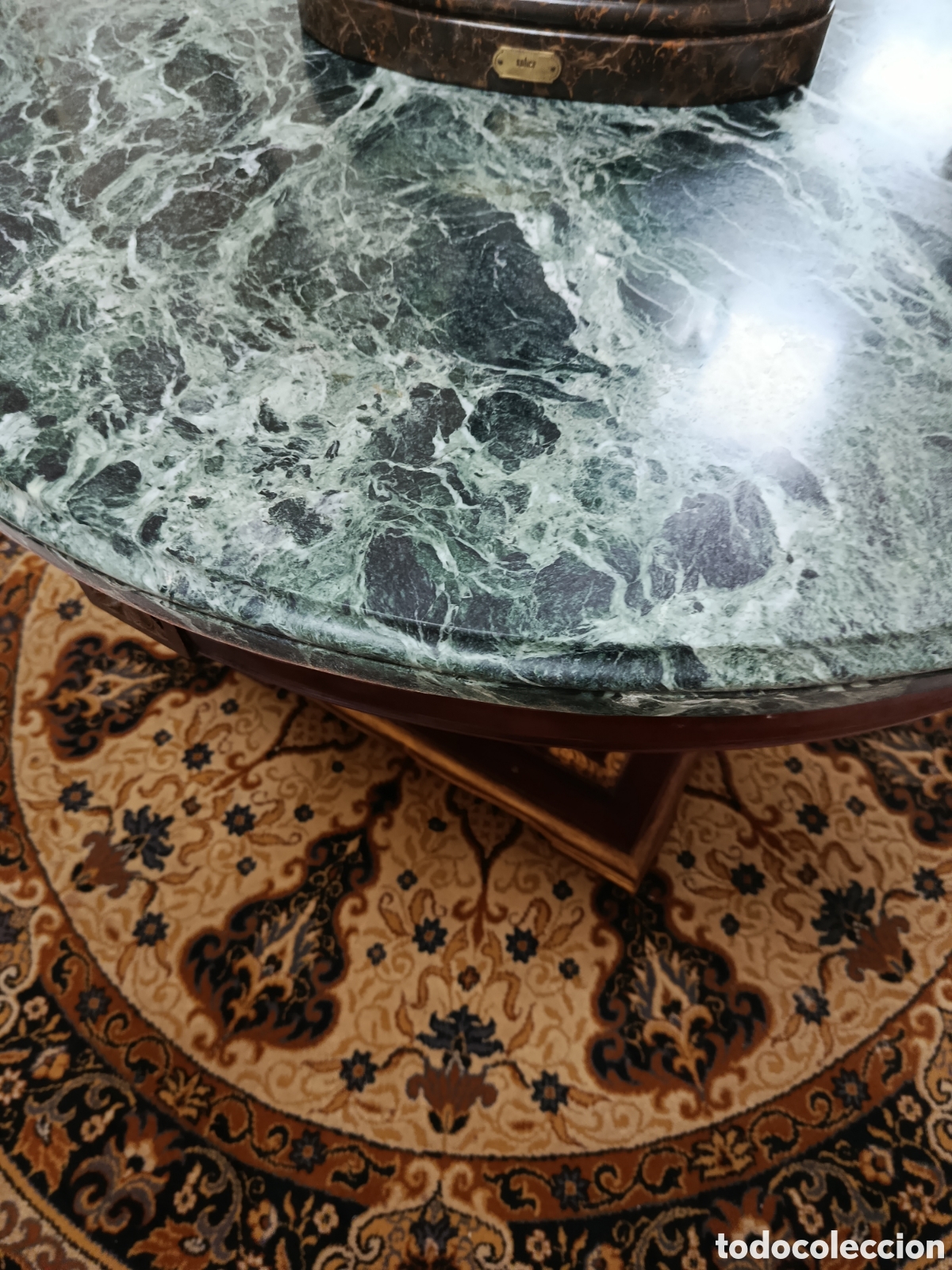Antig&uuml;edades: Mesa redonda de madera de caoba y m&aacute;rmol verde - Foto 5