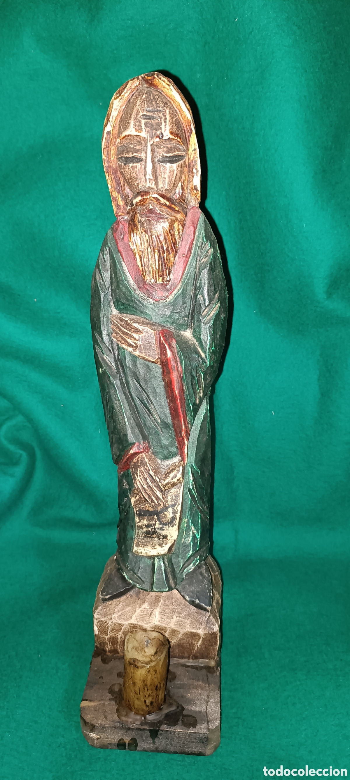 Antig&uuml;edades: Santo con vela madera - Foto 1