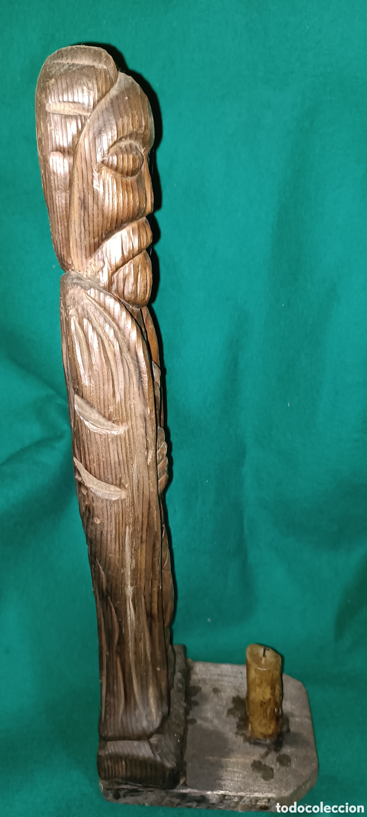 Antig&uuml;edades: Santo con vela madera - Foto 2