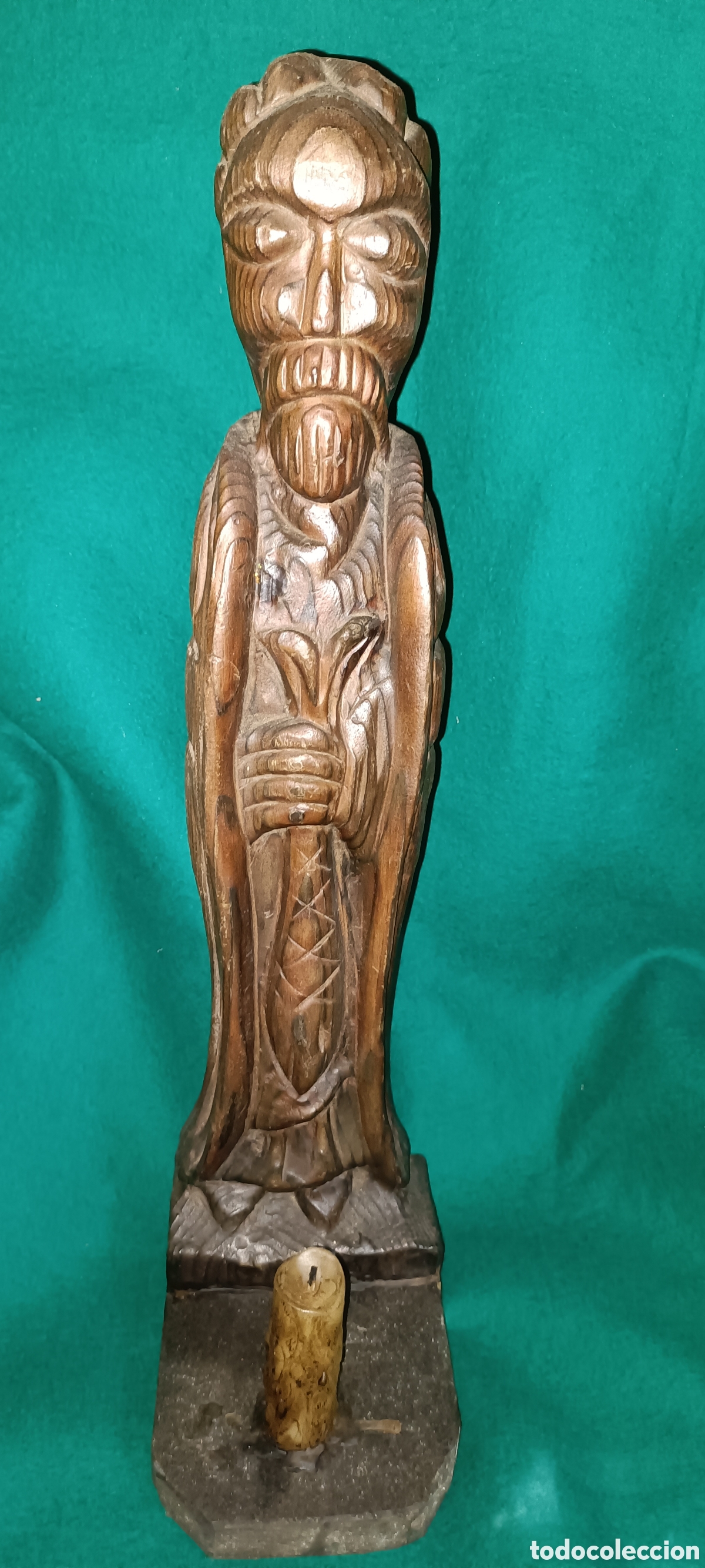 Antig&uuml;edades: Santo con vela madera - Foto 1