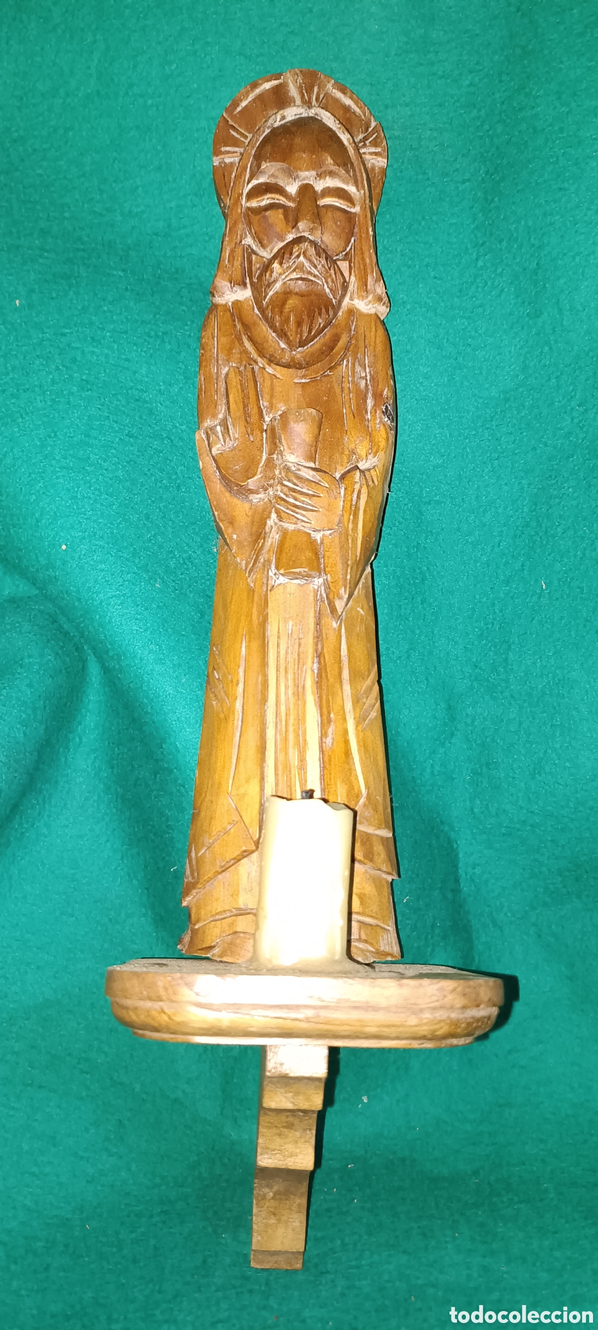 Antig&uuml;edades: Santo con vela madera - Foto 2