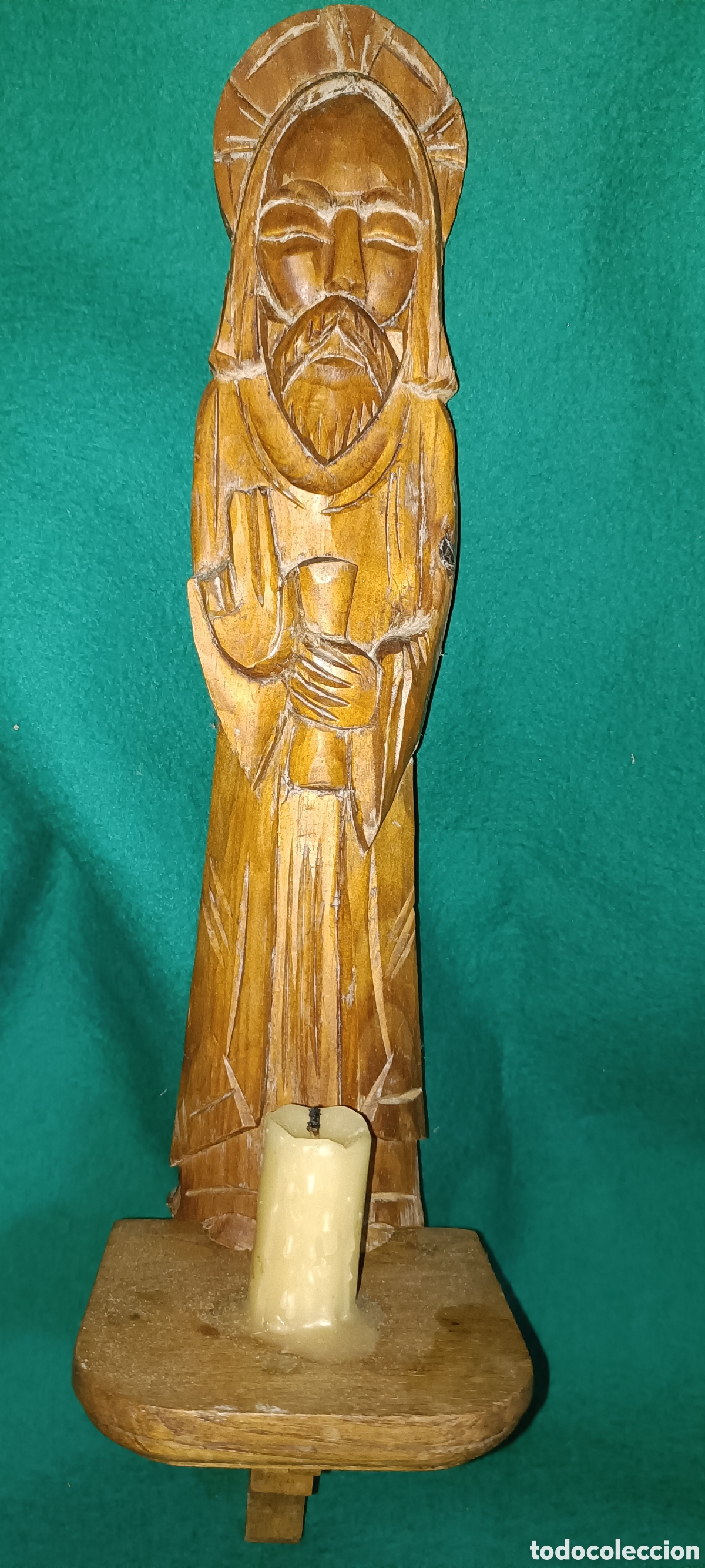 Antig&uuml;edades: Santo con vela madera - Foto 1