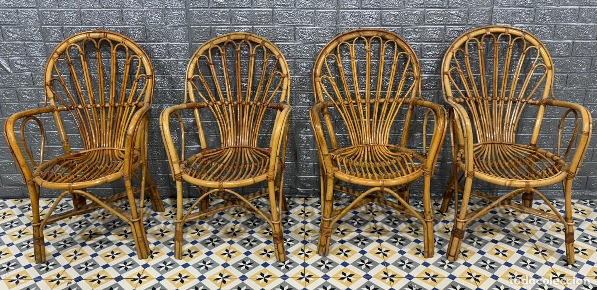 Antig&uuml;edades: Conjunto de mimbre bamb&uacute; mesa y cuatro sillones - Foto 2