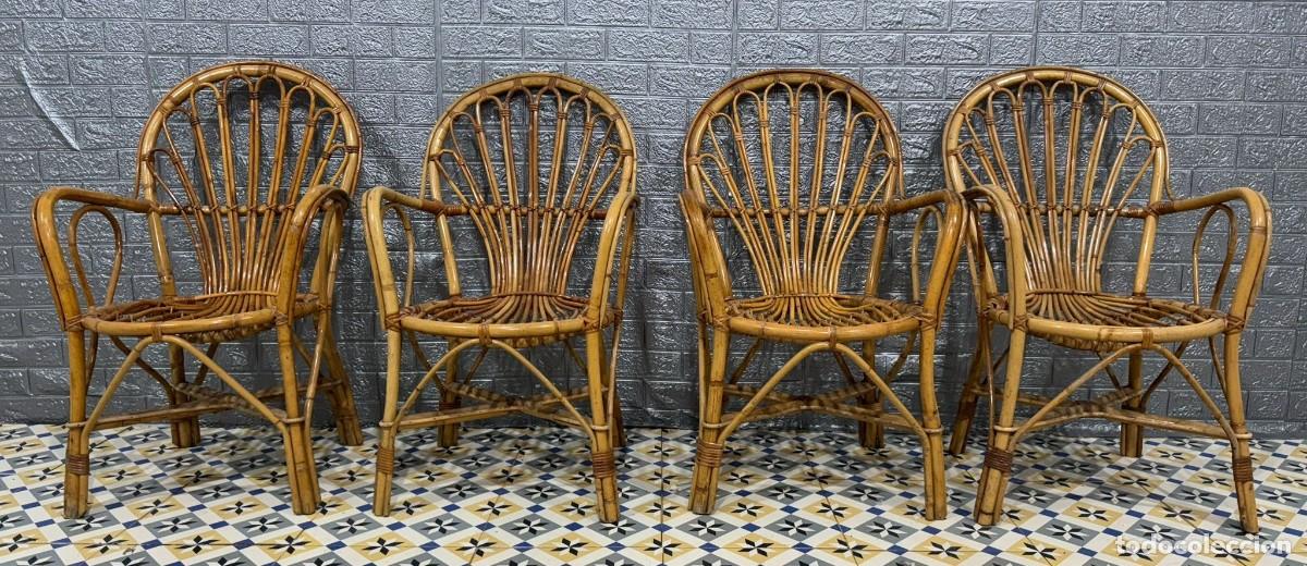 Antig&uuml;edades: Conjunto de mimbre bamb&uacute; mesa y cuatro sillones - Foto 5