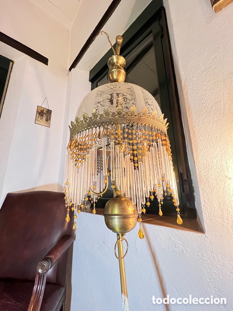 Antig&uuml;edades: L&aacute;mpara de cristal y lat&oacute;n - Foto 2
