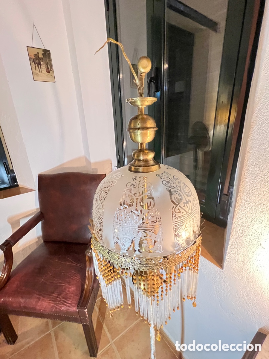 Antig&uuml;edades: L&aacute;mpara de cristal y lat&oacute;n - Foto 3