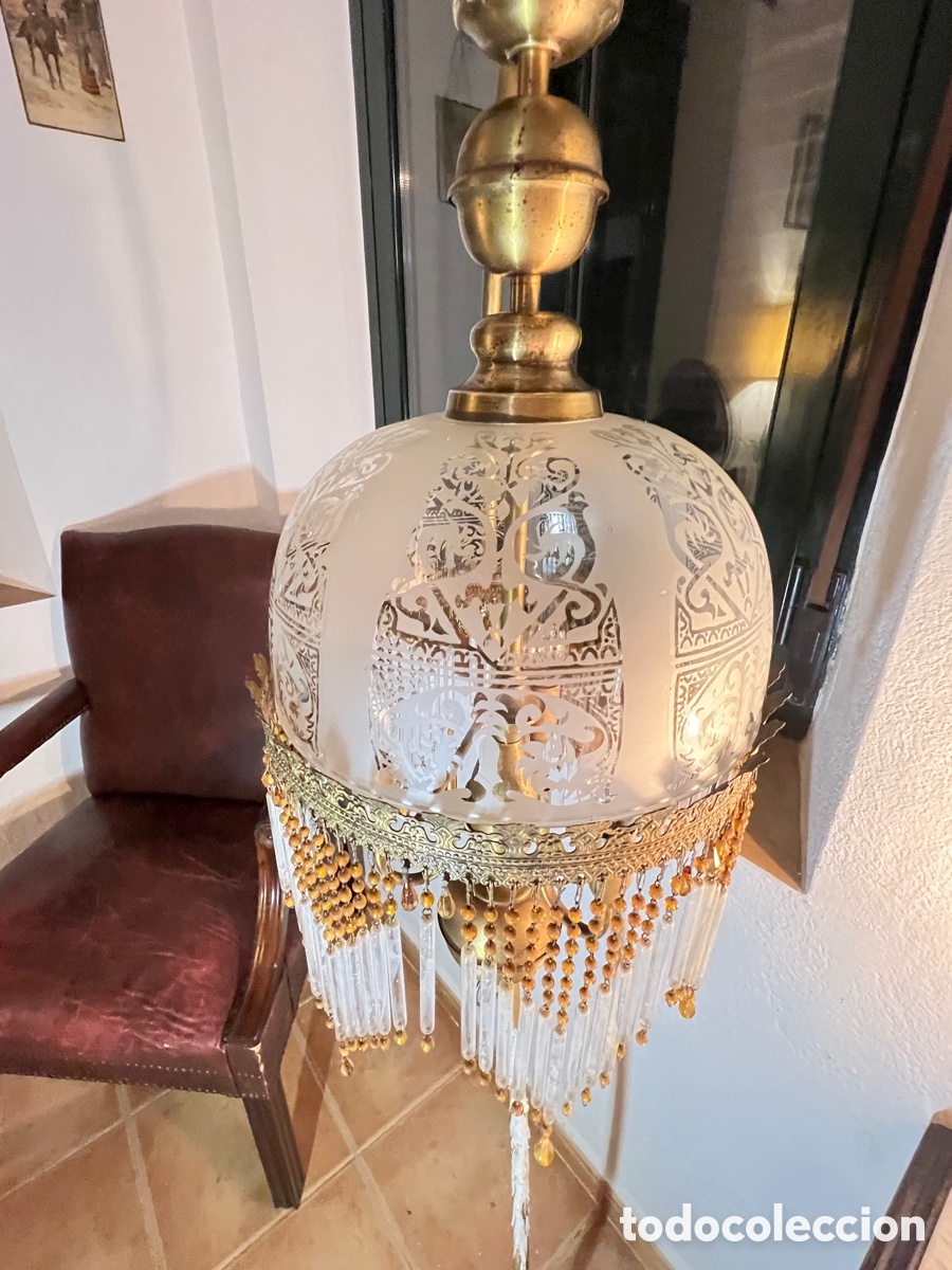 Antig&uuml;edades: L&aacute;mpara de cristal y lat&oacute;n - Foto 4