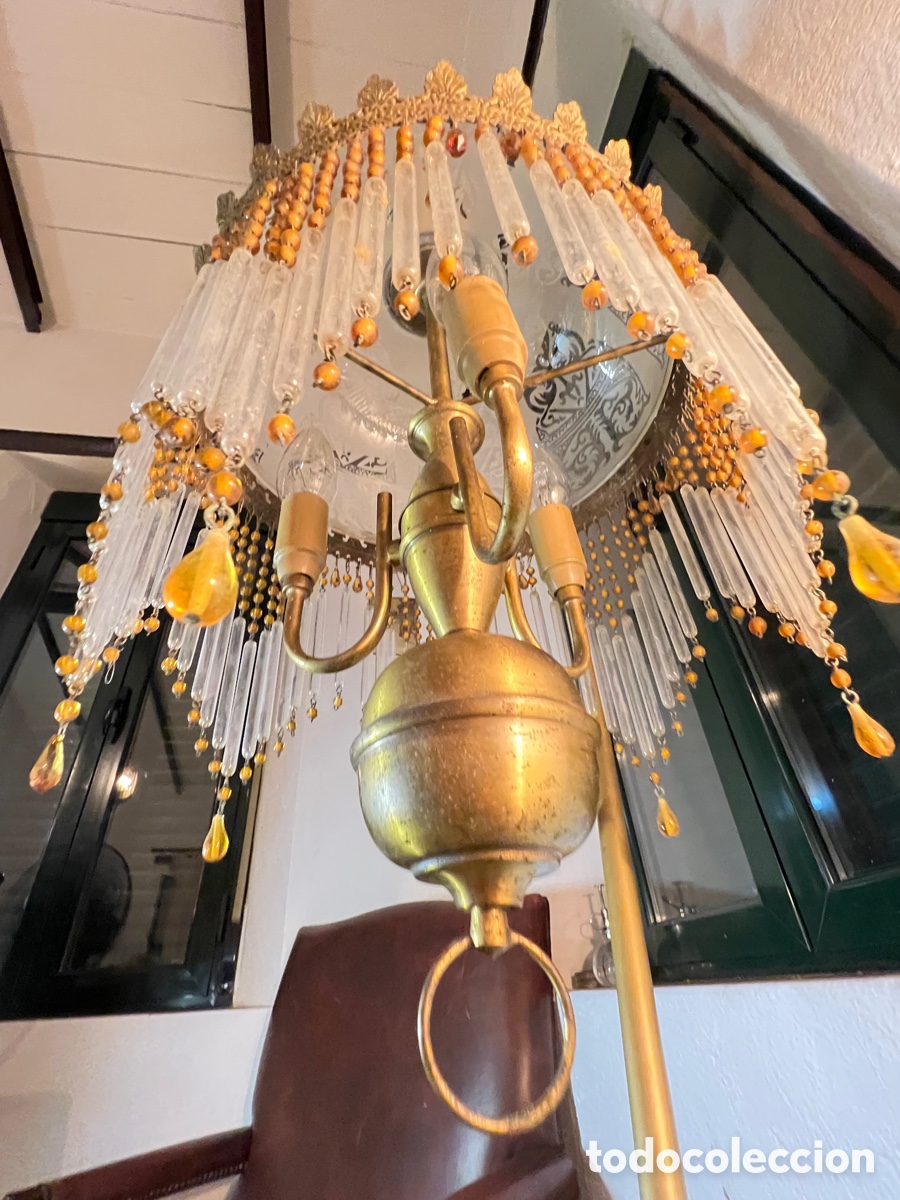 Antig&uuml;edades: L&aacute;mpara de cristal y lat&oacute;n - Foto 7