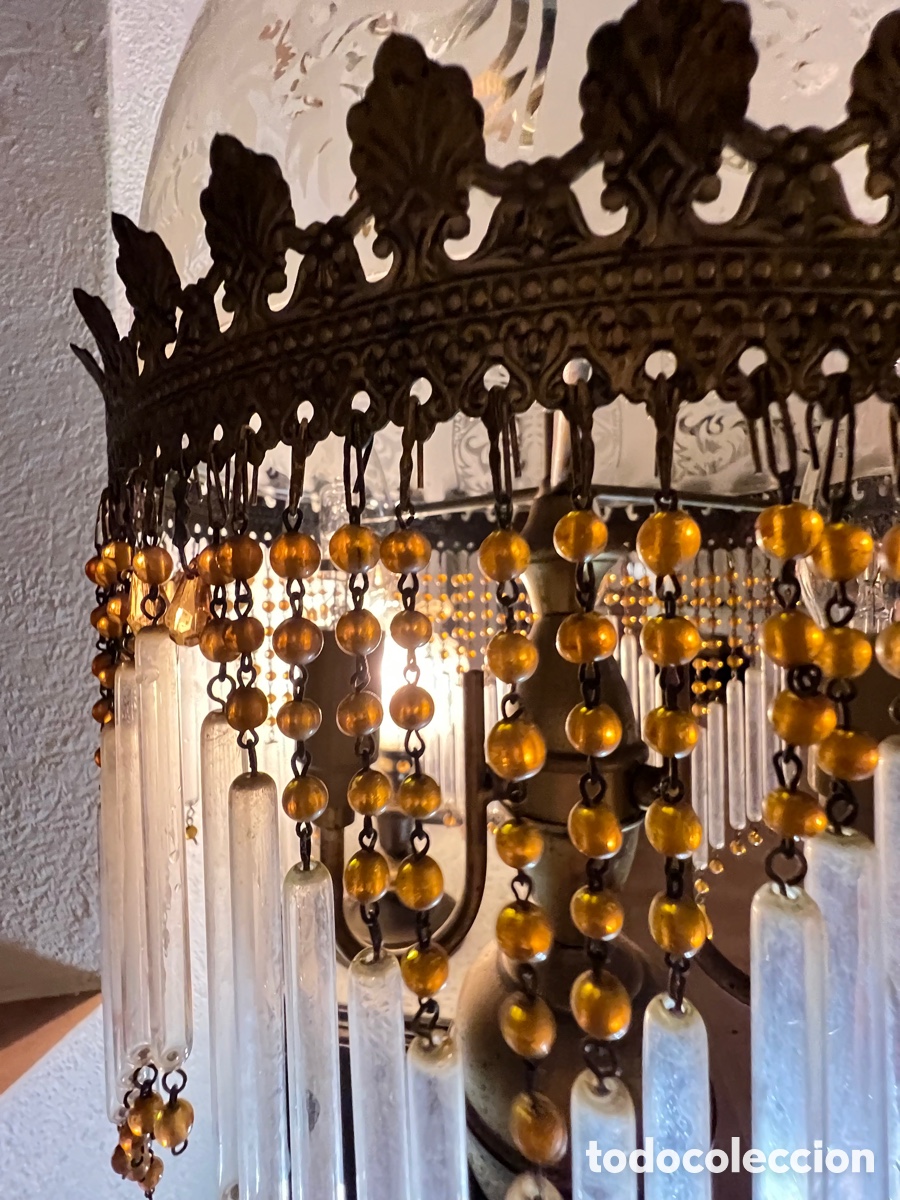 Antig&uuml;edades: L&aacute;mpara de cristal y lat&oacute;n - Foto 9