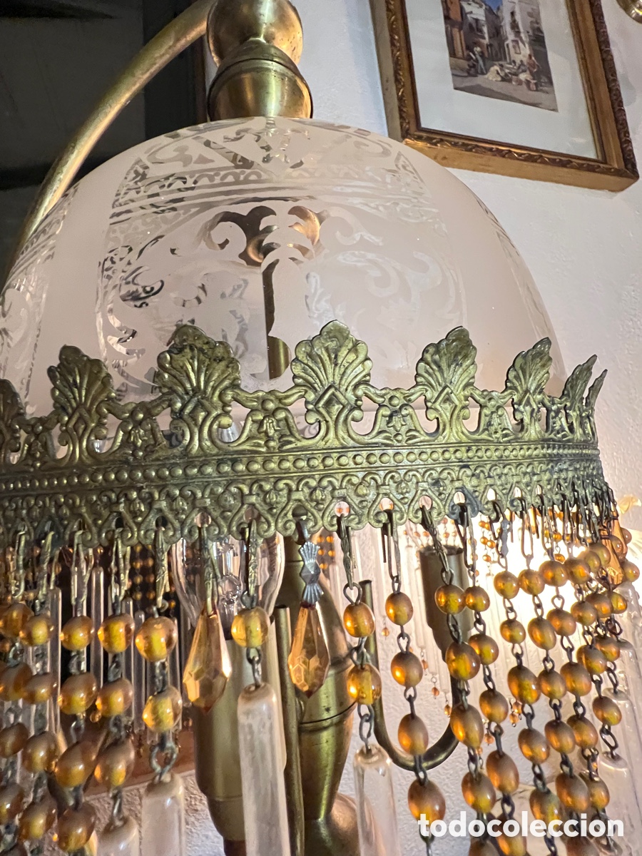 Antig&uuml;edades: L&aacute;mpara de cristal y lat&oacute;n - Foto 10