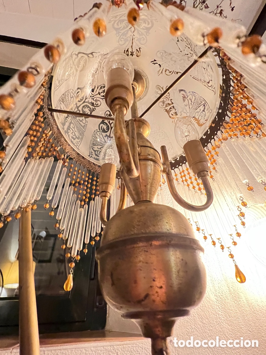 Antig&uuml;edades: L&aacute;mpara de cristal y lat&oacute;n - Foto 11