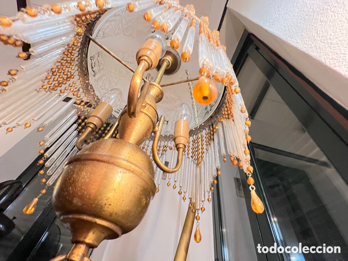 Antig&uuml;edades: L&aacute;mpara de cristal y lat&oacute;n - Foto 12