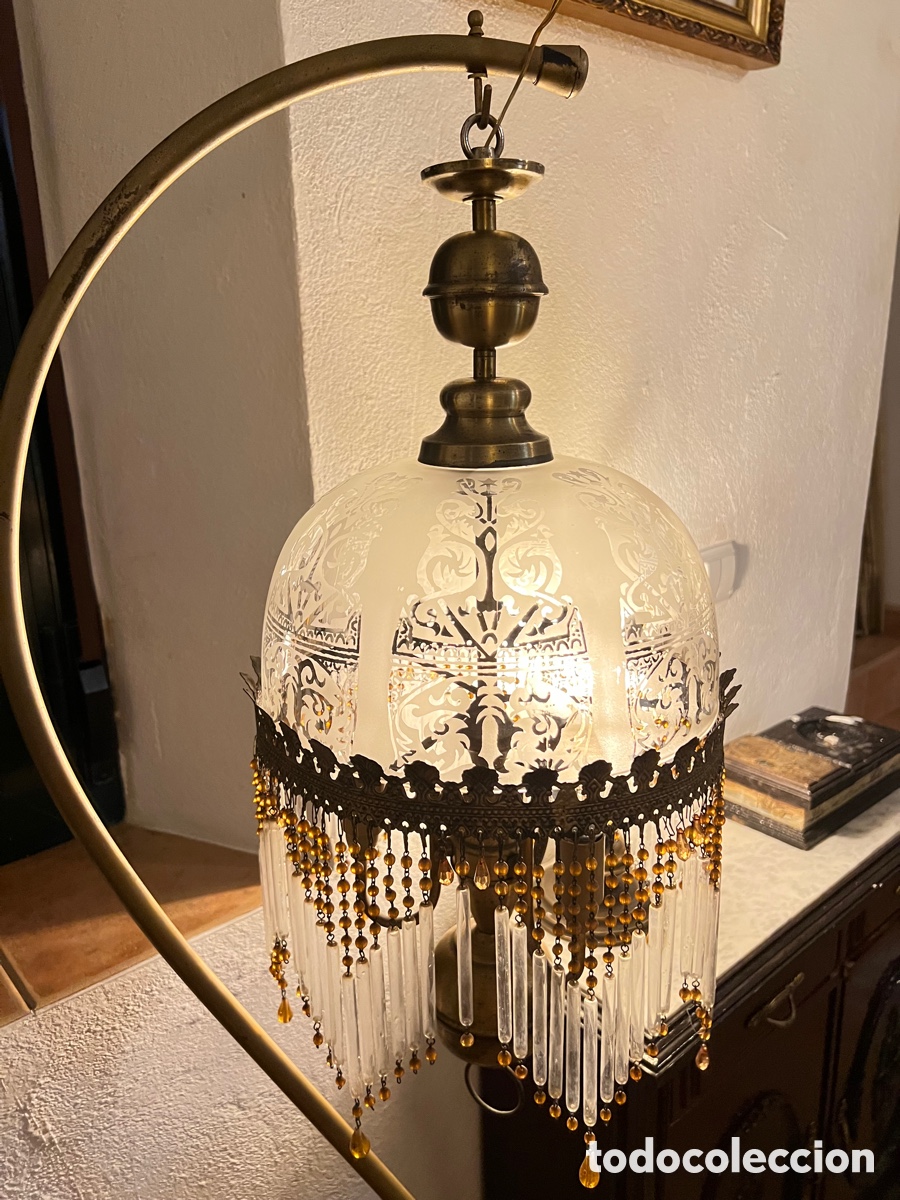 Antig&uuml;edades: L&aacute;mpara de cristal y lat&oacute;n - Foto 1