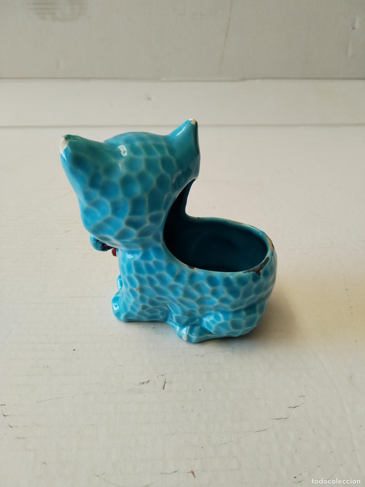 Antig&uuml;edades: maceta vintage gato azul - Foto 4