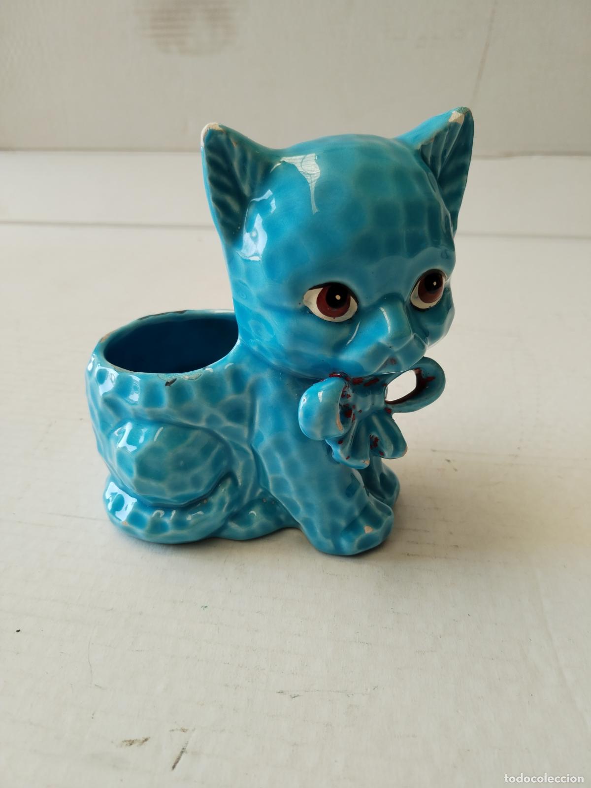 Antig&uuml;edades: maceta vintage gato azul - Foto 7