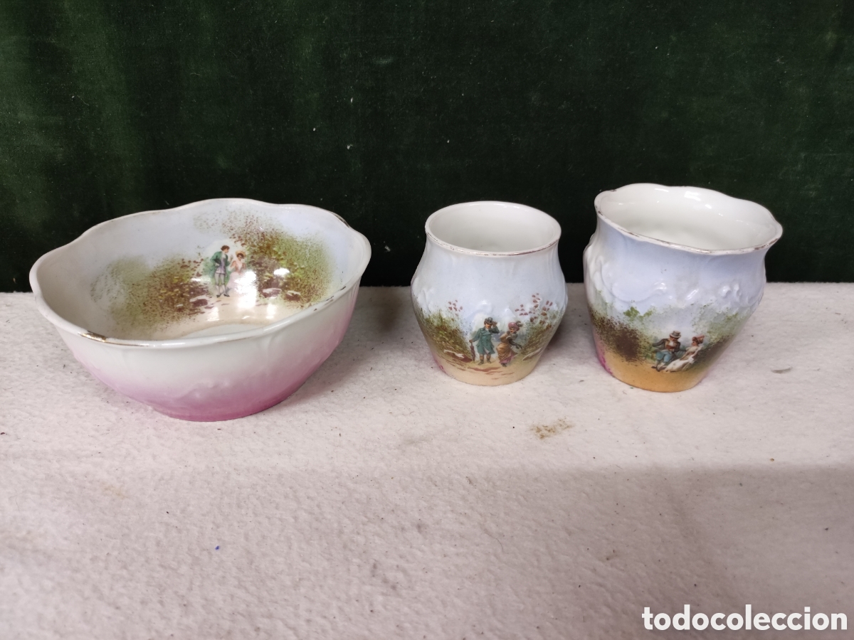 Antig&uuml;edades: Taz&oacute;n y dos pocillos porcelana - Foto 1