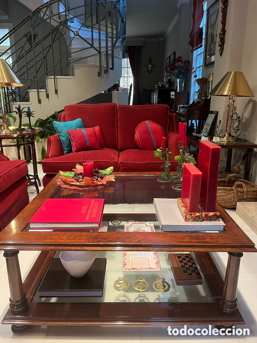 Antig&uuml;edades: Mesa de centro de madera y cristal - Foto 1