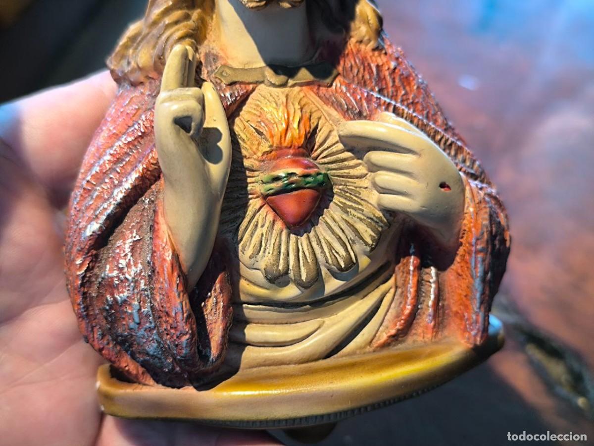 Antig&uuml;edades: CORAZON DE JESUS EN ESTUCO POLICROMADO 15 CM - Foto 3