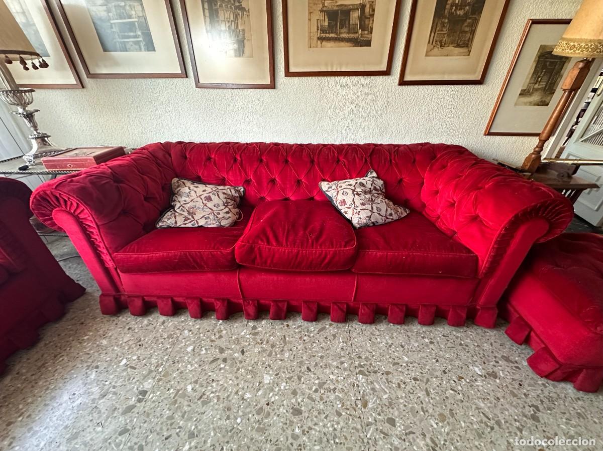 Antig&uuml;edades: CONJUNTO SOF&Aacute;S + PUFF ESTILO CHESTER A&Ntilde;OS 70 - Foto 3