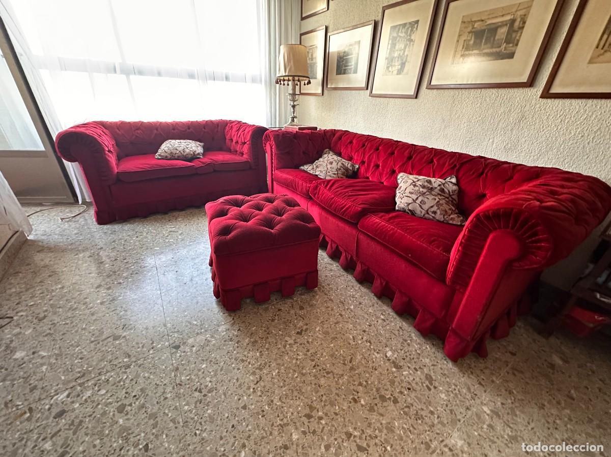 Antig&uuml;edades: CONJUNTO SOF&Aacute;S + PUFF ESTILO CHESTER A&Ntilde;OS 70 - Foto 1