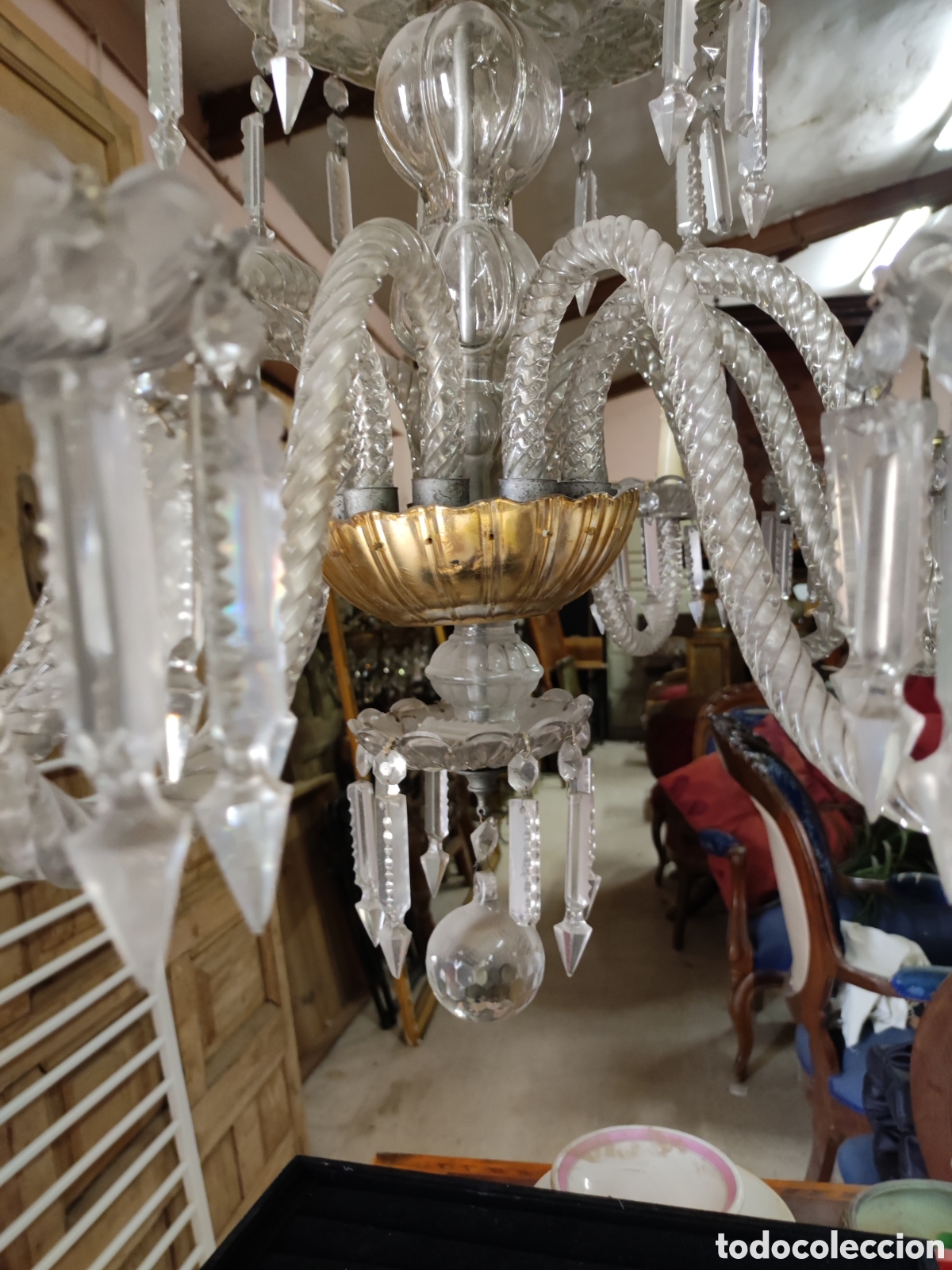 Antig&uuml;edades: L&aacute;mpara de cristal antigua - Foto 2