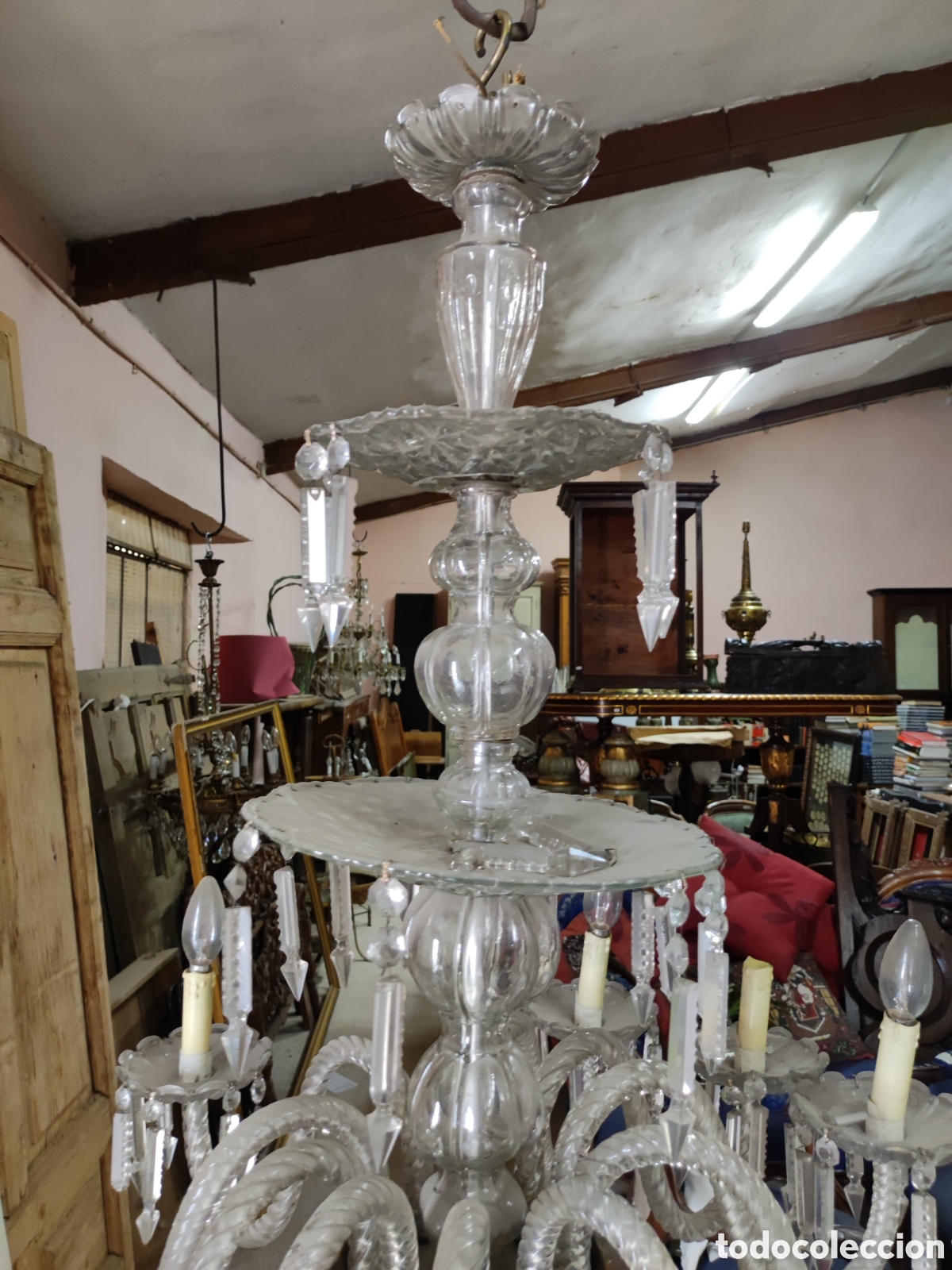 Antig&uuml;edades: L&aacute;mpara de cristal antigua - Foto 3