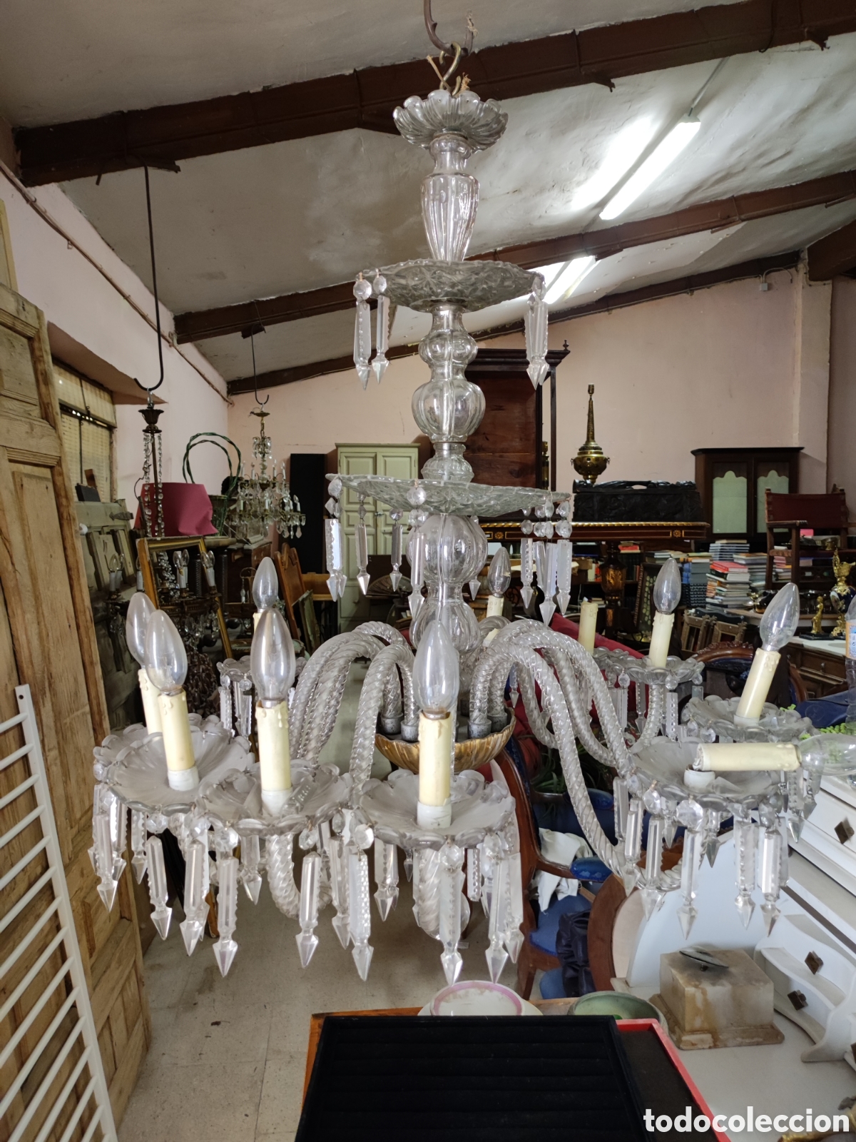 Antig&uuml;edades: L&aacute;mpara de cristal antigua - Foto 1
