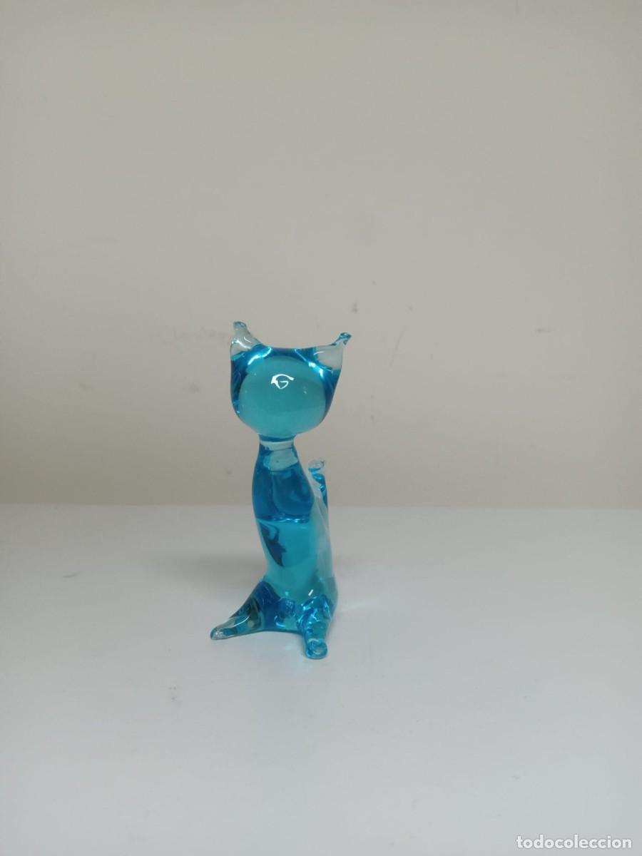 Antig&uuml;edades: GATO CRISTAL DE MURANO AZUL - Foto 4