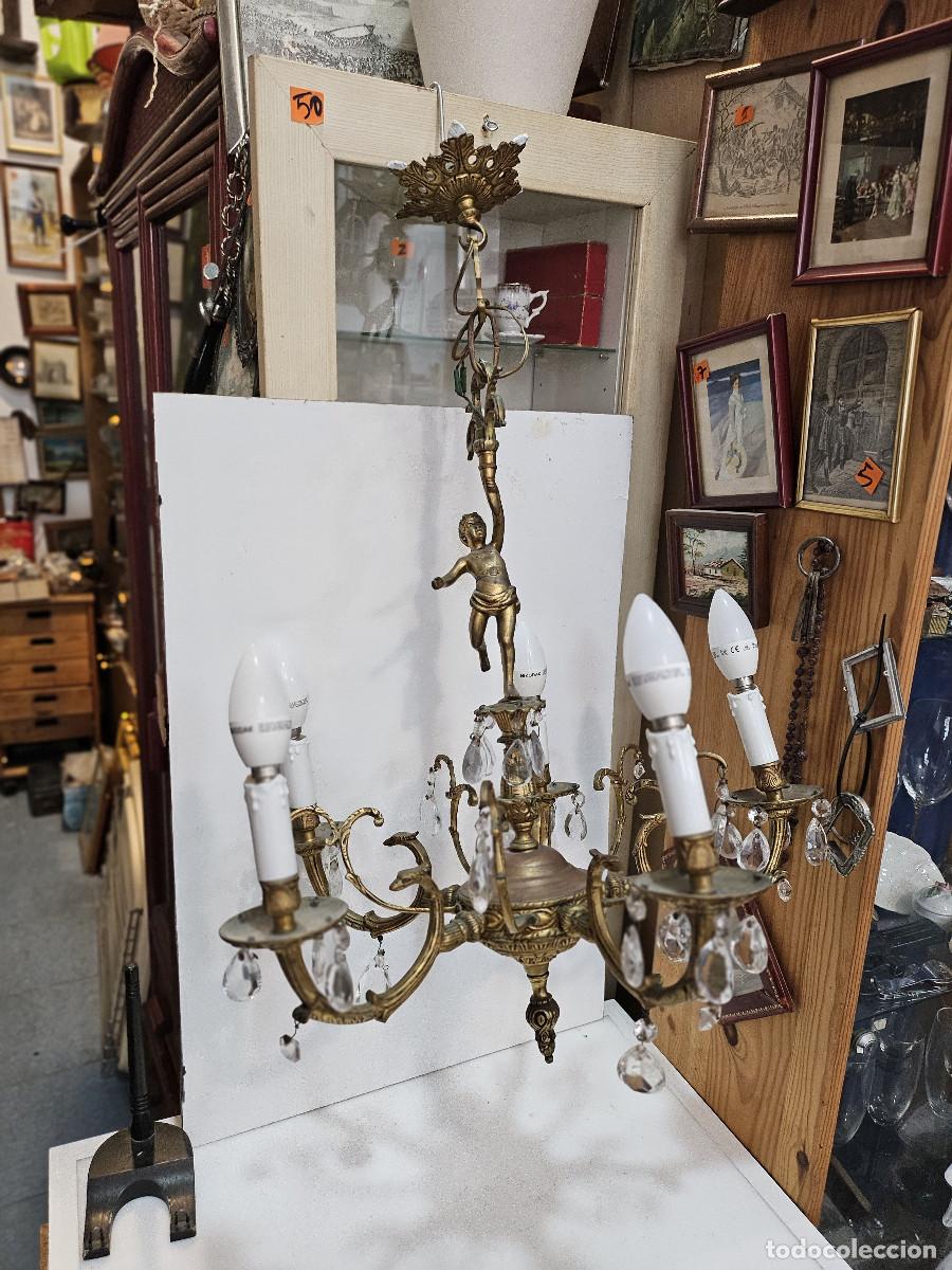 Antig&uuml;edades: lampara de bronce y cristales - Foto 1