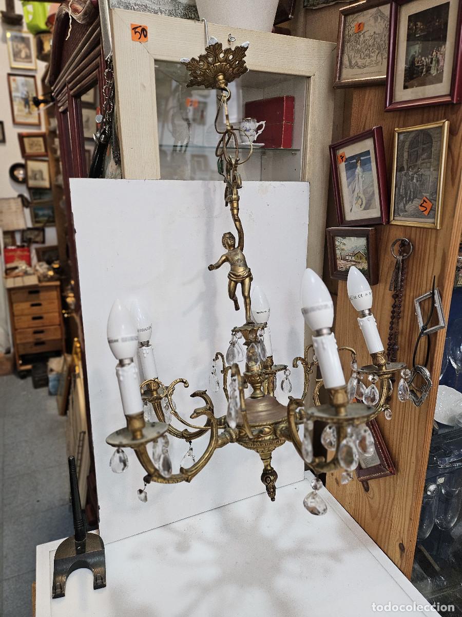 Antig&uuml;edades: lampara de bronce y cristales - Foto 2