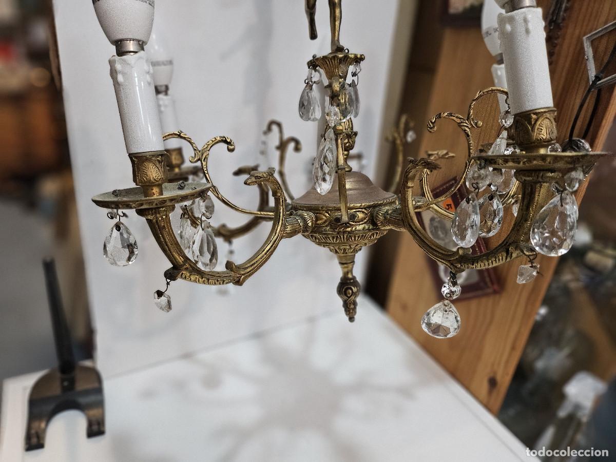 Antig&uuml;edades: lampara de bronce y cristales - Foto 3
