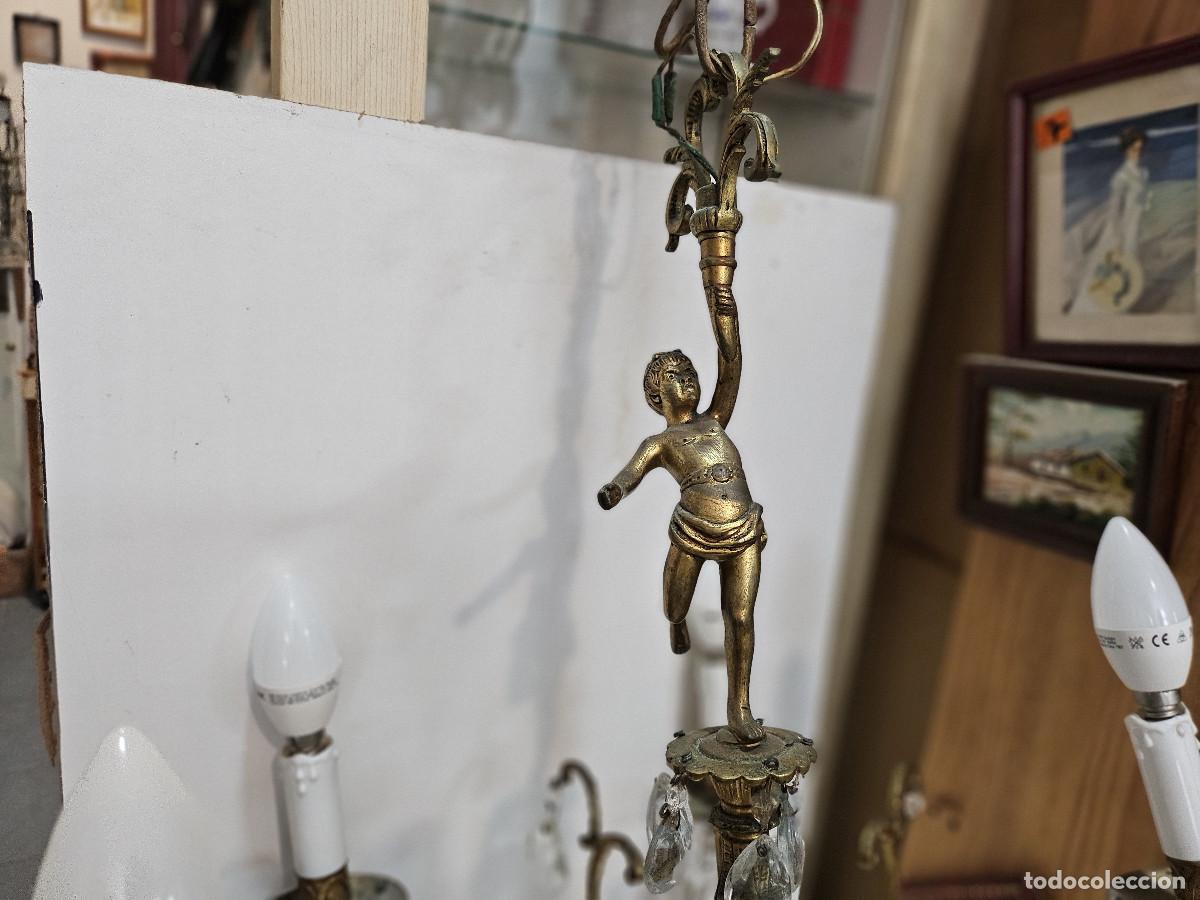 Antig&uuml;edades: lampara de bronce y cristales - Foto 4