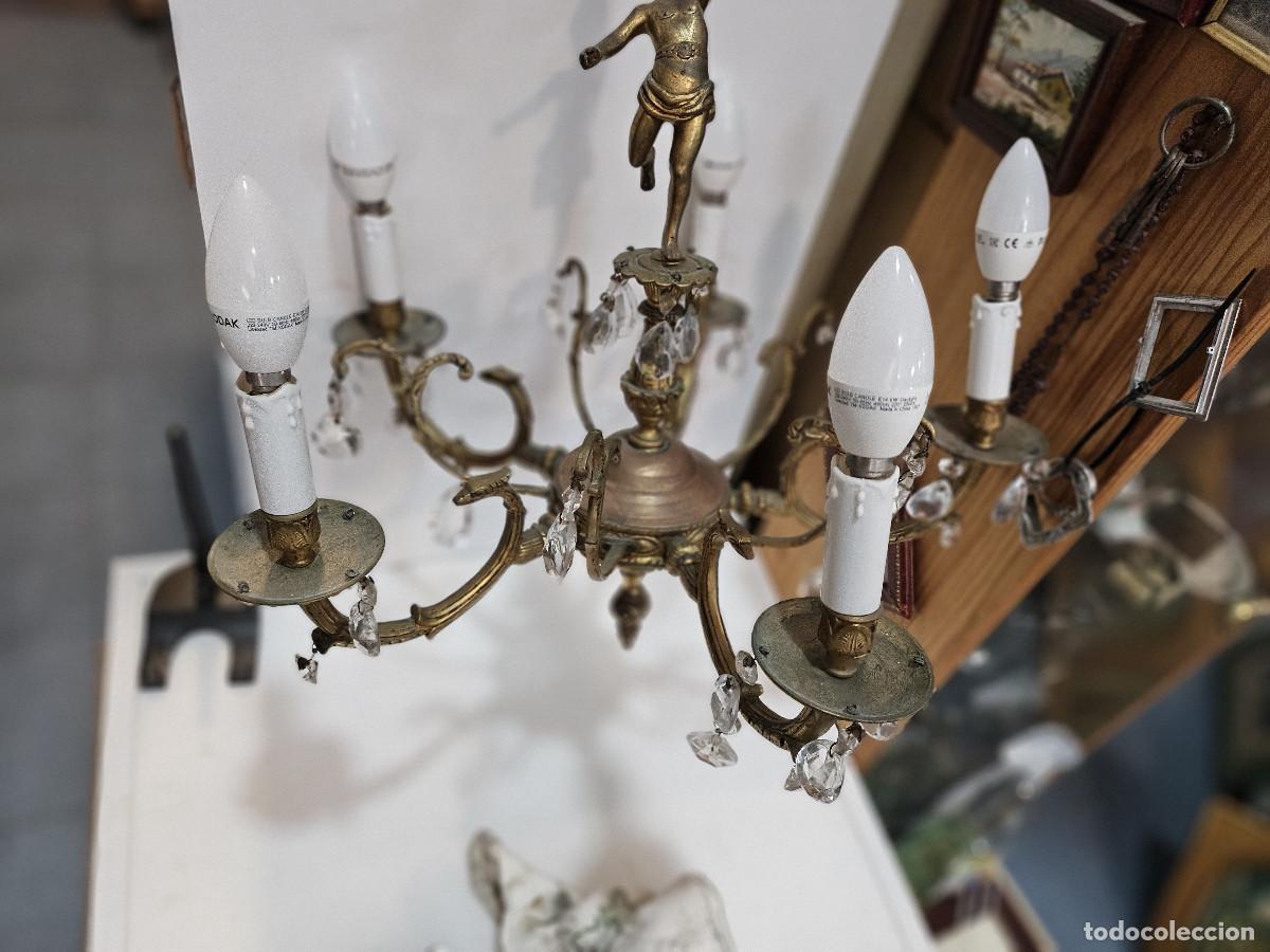 Antig&uuml;edades: lampara de bronce y cristales - Foto 6